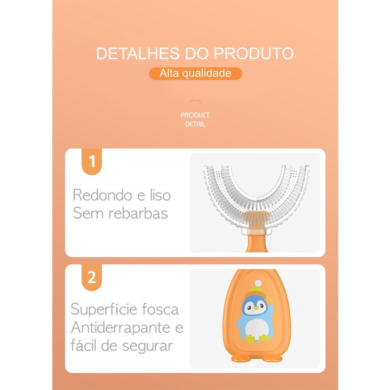 Escova de dente infantil formato u 360 graus