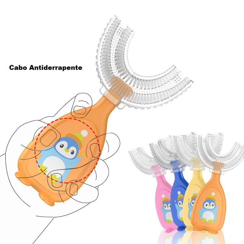 Escova de dente infantil formato u 360 graus